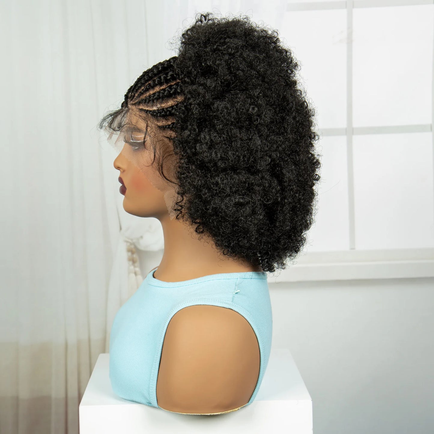 Short Natural Afro Kinky Curly Cornrow Braids Wig | Full Lace | Baby Hair Luxegan