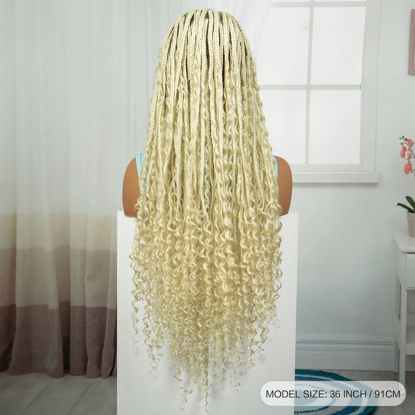 36" Blonde Boho Knotless Braids Wig | Curly Ends | HD Full Lace | Baby Hair Luxegan