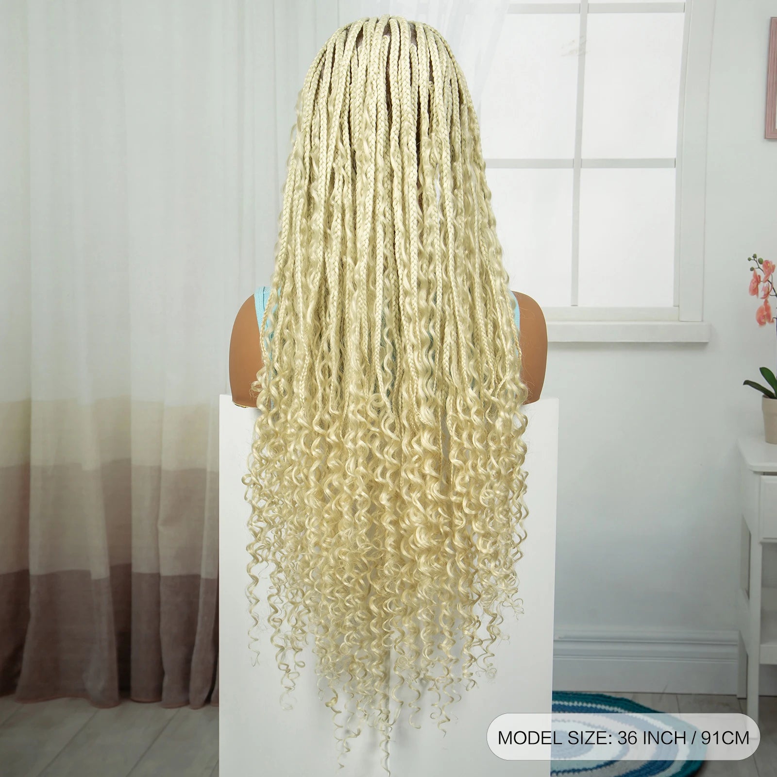 36" Blonde Boho Knotless Braids Wig | Curly Ends | HD Full Lace | Baby Hair Luxegan