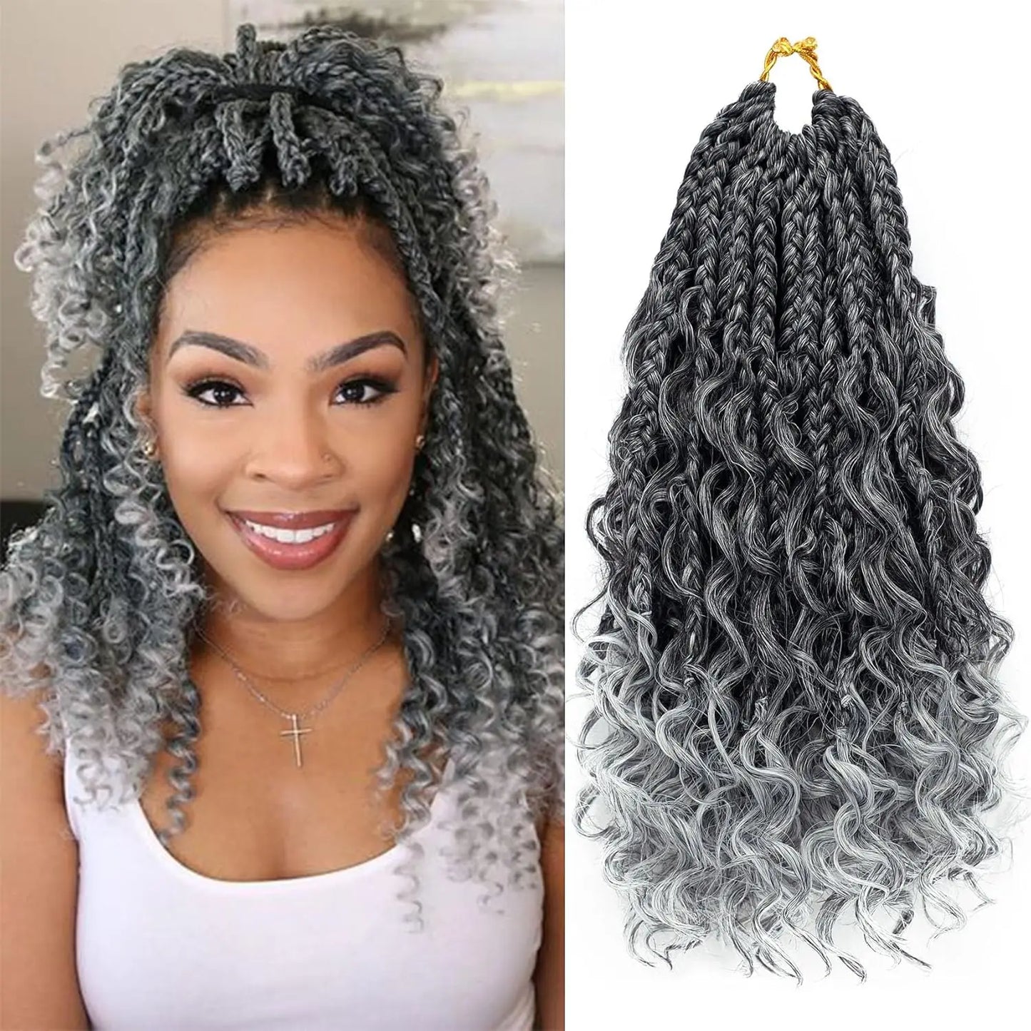 8 Packs 12" Goddess Box Braids Crochet Hair | Boho Braids with Curl Ends Luxegan