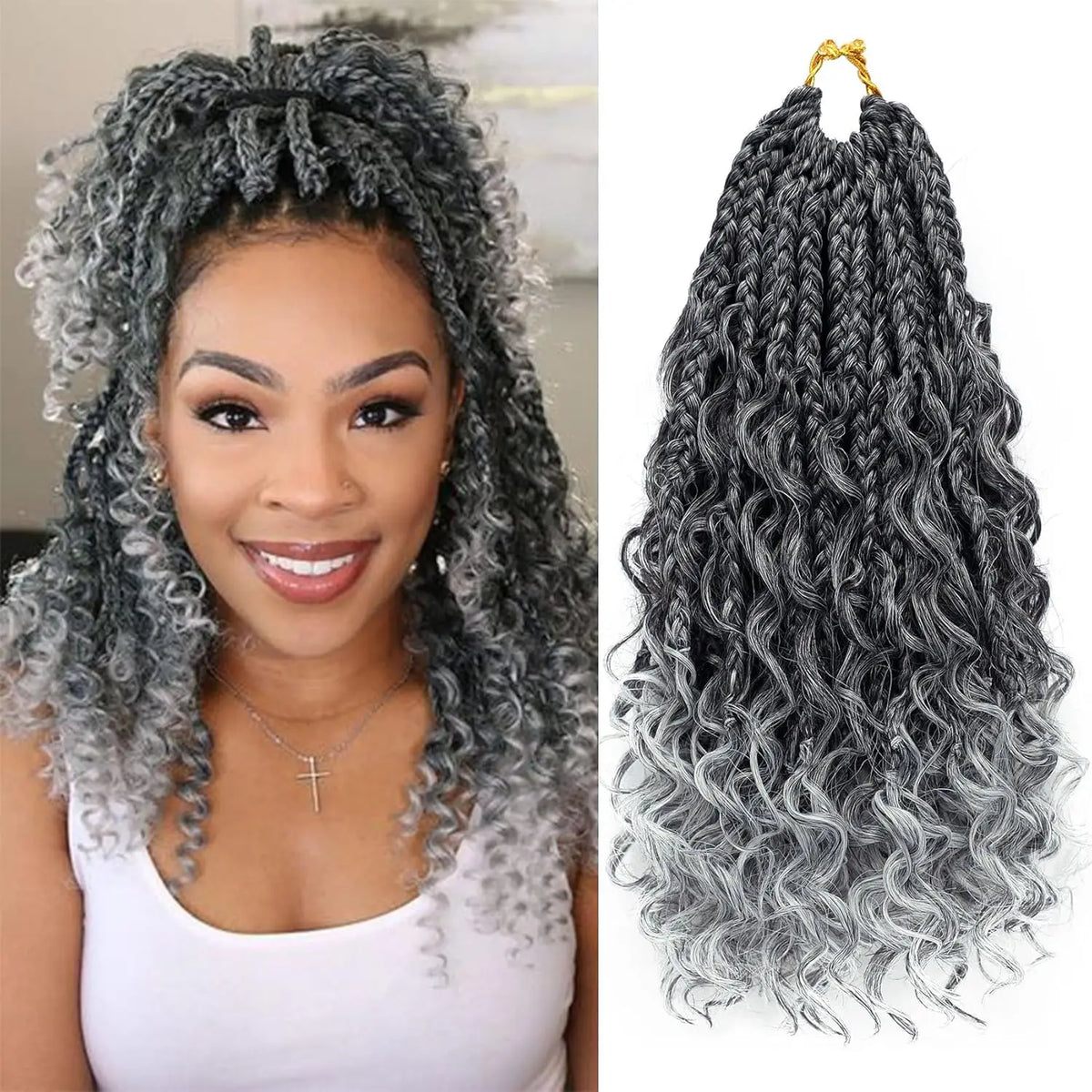 8 Packs 12" Goddess Box Braids Crochet Hair | Boho Braids with Curl Ends Luxegan