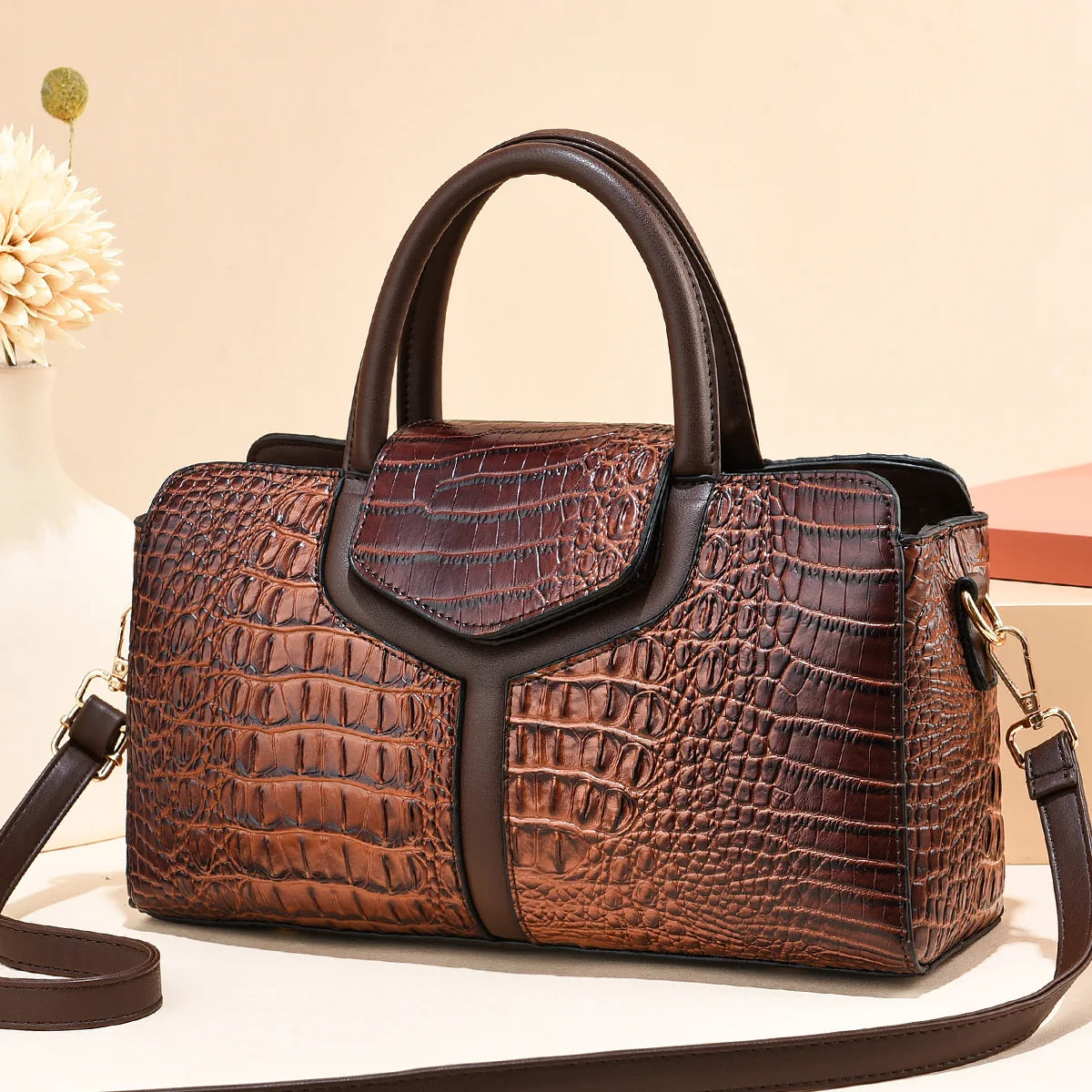 Bag Women New Fashion Crocodile Pattern Handbag | Large Capacity Casual Shoulder Messenger Bag (Purses & Handbags) Luxegan