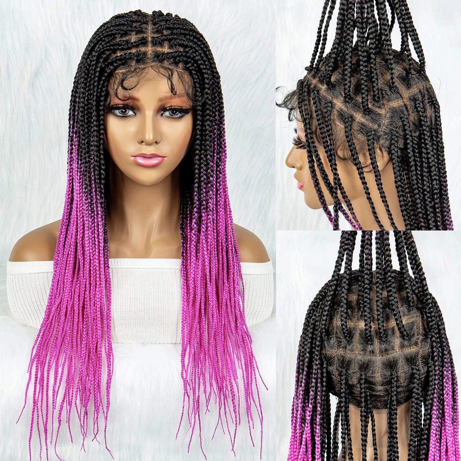 Colorful Knotless Box Braids Wig | Full Lace Front with Baby Hair Luxegan