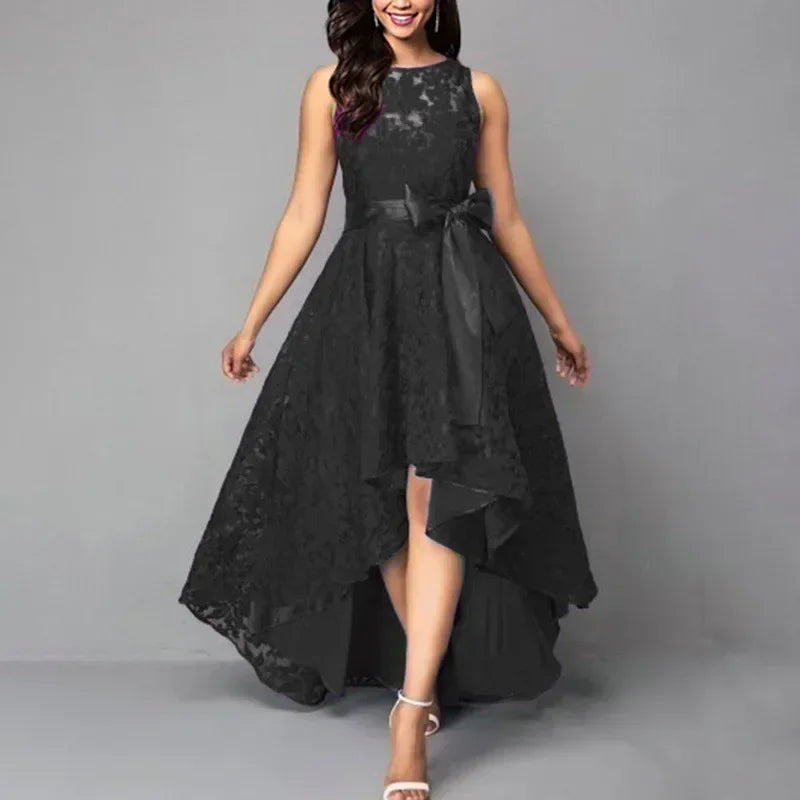 Lace Detail Sleeveless Slim Maxi Dress – A-Line, Crew Neck, Empire Waist Luxegan