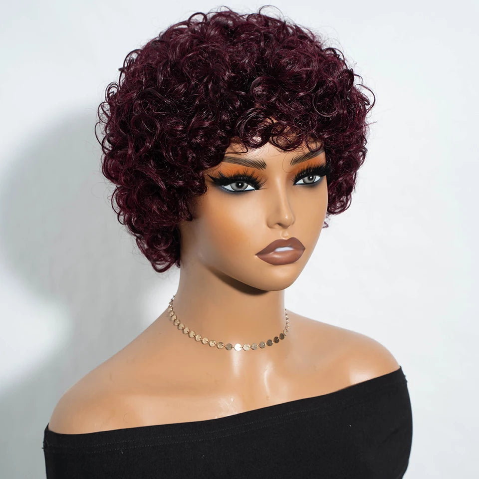 Brown Pixie Cut Wig | Short Water Wave Wig | Brazilian Remy Human Hair | Ready to Wear