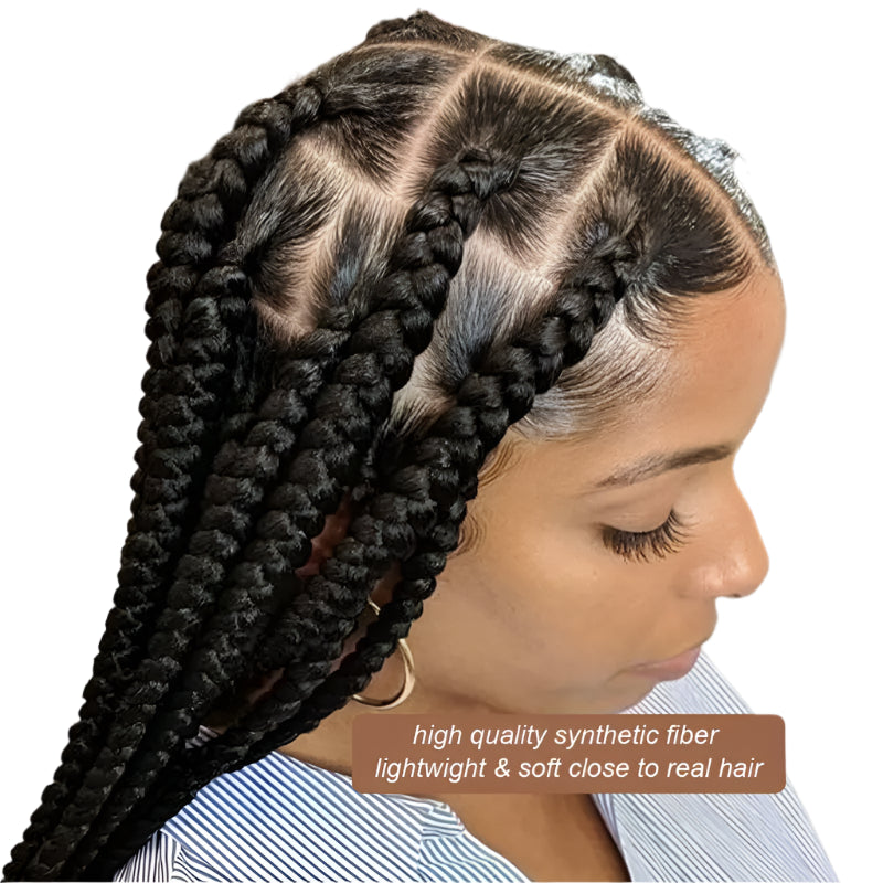 Jumbo Knotless Box Braids Wig | Full Lace Front Tribal Braids & Faux Locs | Transparent Lace | Black Women
