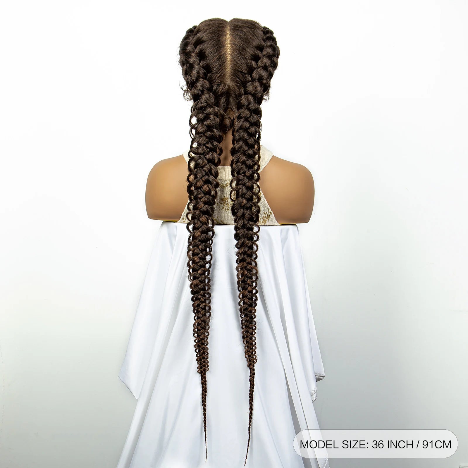 1B/30 Dark Brown Dutch Box Braids Wig | Synthetic Lace Frontal | Fishtail Braids | With Baby Hair | For Black Women