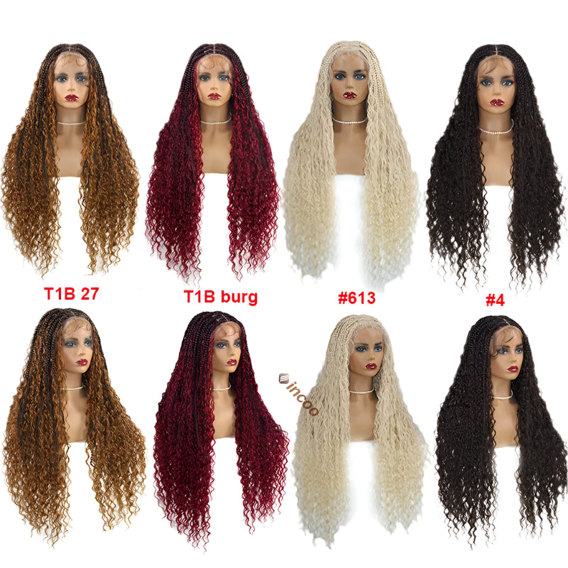 32" 613 Blonde Boho Box Braids Wig | Full Lace Front Knotless Cornrows & Curls | Synthetic Braided Wig for Women