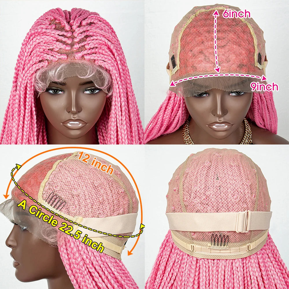 36" Pink & 613 Blonde Braided Wig | Water Wave Ends | Lace Front | Baby Hair Luxegan