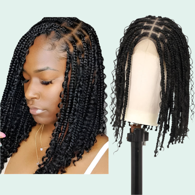 12" Goddess Boho Bob Braids Wig | 360 Lace Frontal | Curly Ends | Ombre & Color Options | Baby Hair