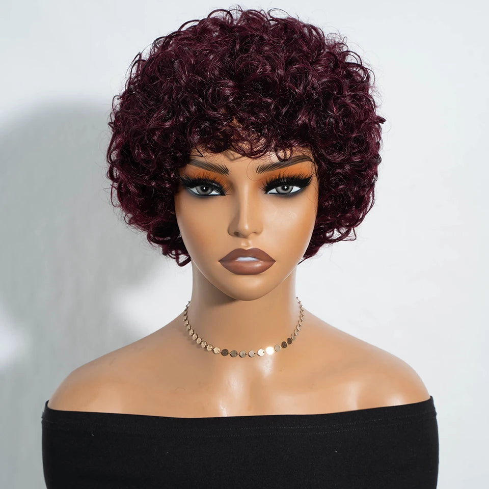 Brown Pixie Cut Wig | Short Water Wave Wig | Brazilian Remy Human Hair | Ready to Wear