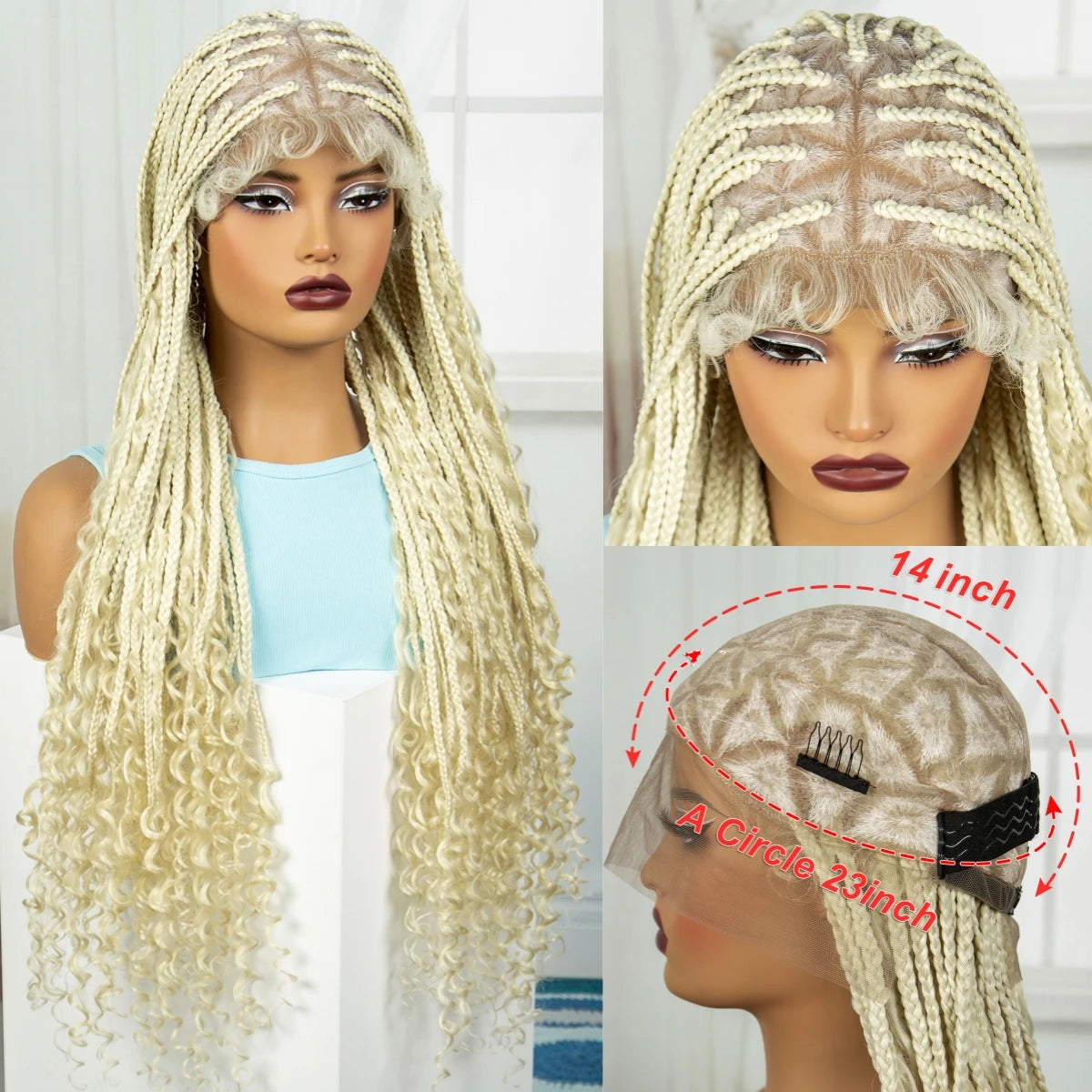 36" Blonde Boho Knotless Braids Wig | Curly Ends | HD Full Lace | Baby Hair Luxegan