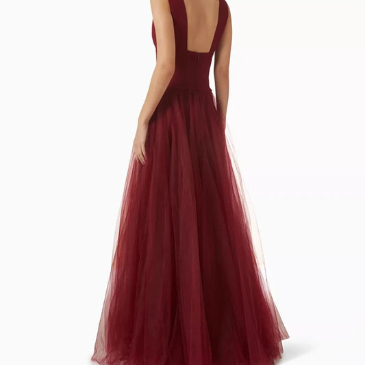 Draped Backless A-Line Prom Dress | V-Neck Sleeveless Floor-Length Evening Gown - view 2