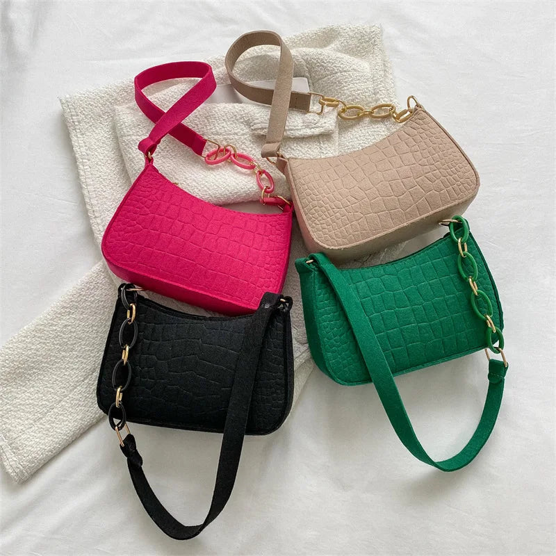 Fashion Texture Felt Cloth Armpit Saddle Bag | New Soft Unlined One Shoulder Bag Designer Purse for Women Luxegan