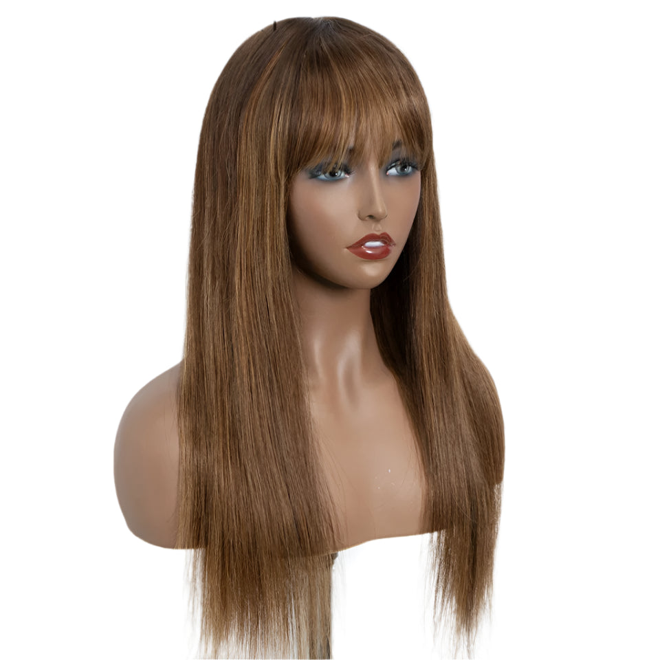 Rebecca P4/30/2T Highlight Straight Wig | Glueless Human Hair with Curtain Bangs Luxegan
