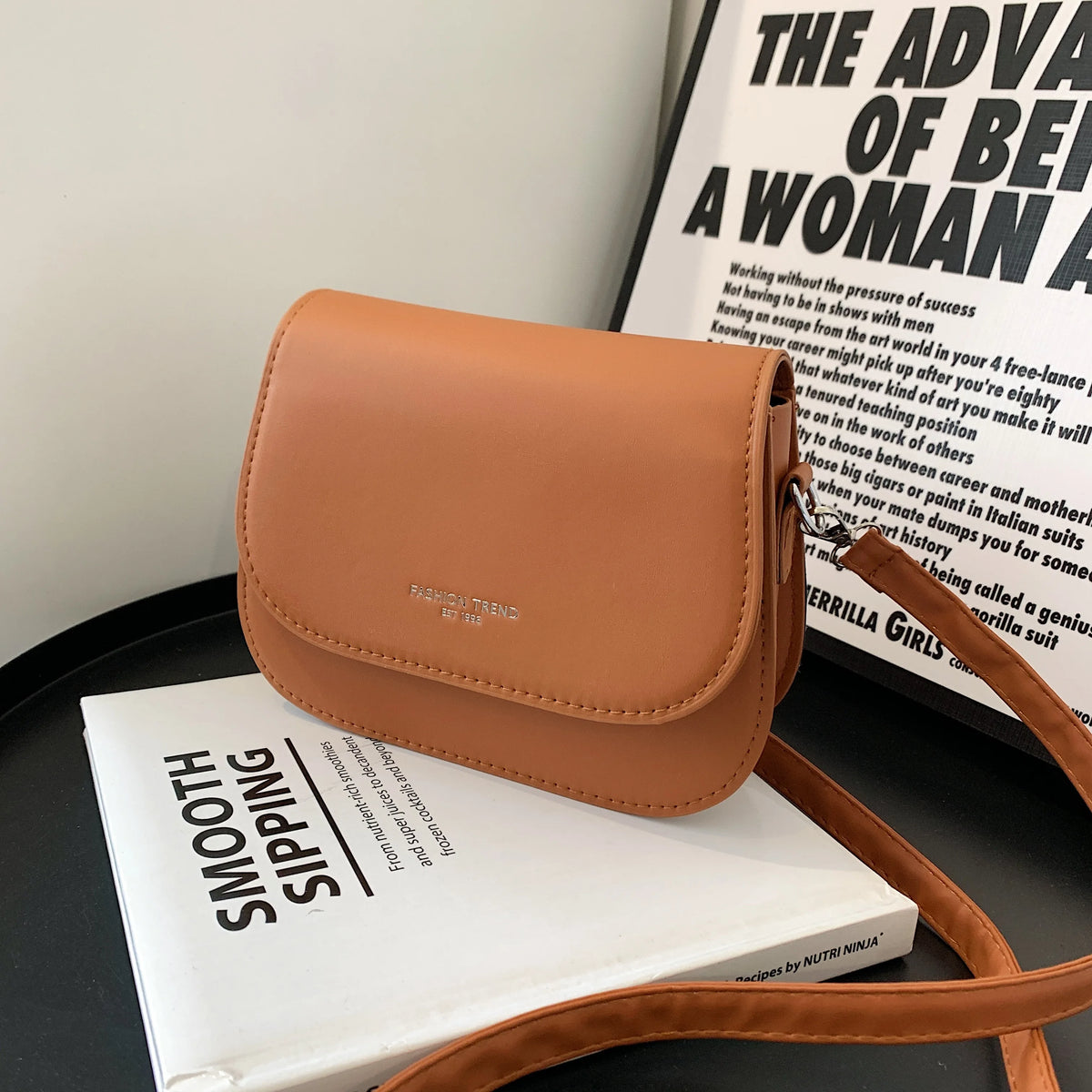 Trendy Saddle Shoulder Bag for Women | Sophisticated PU Leather Crossbody | Simple Solid Color Flap Messenger Bag | Fashion-Forward Designer Pouch for Versatile Daily Matching Luxegan