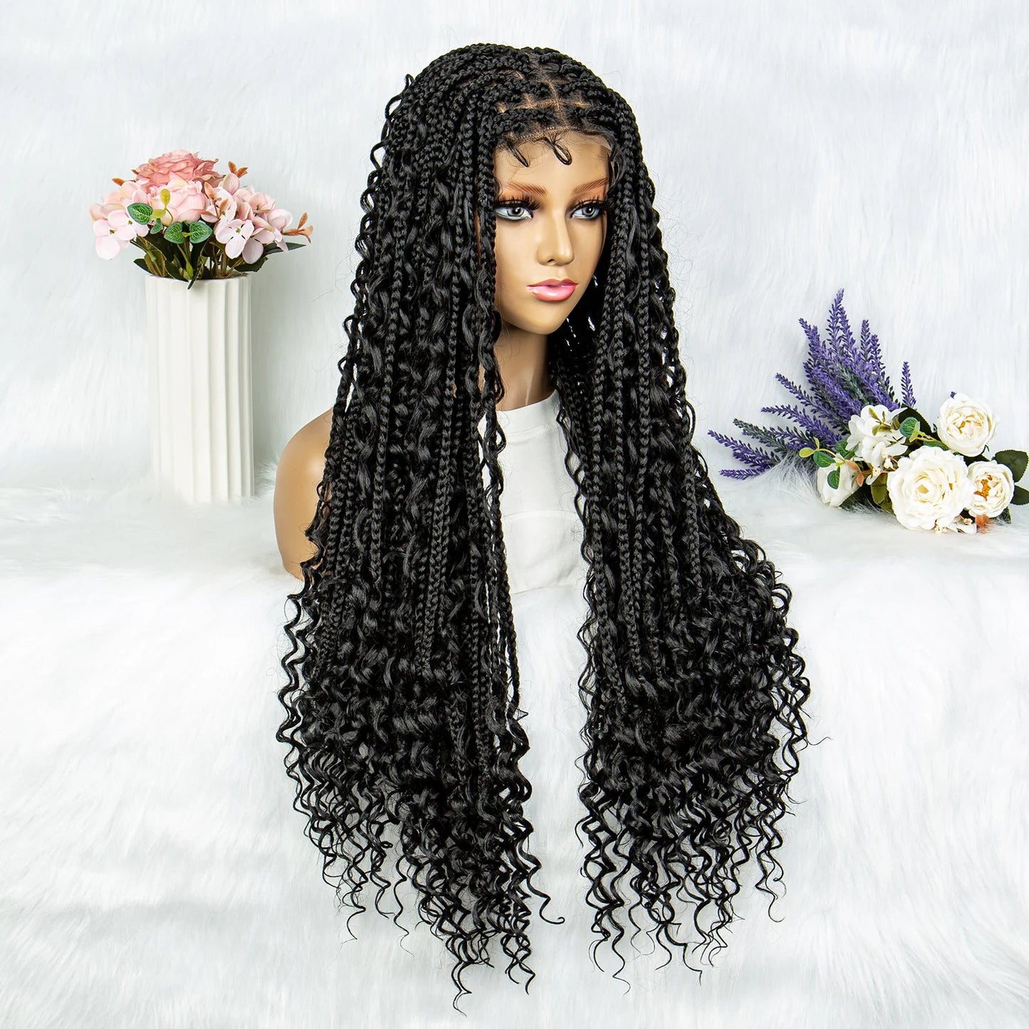 32" Natural Boho Knotless Braids Wig | HD Lace Front | Baby Hair | Synthetic Luxegan