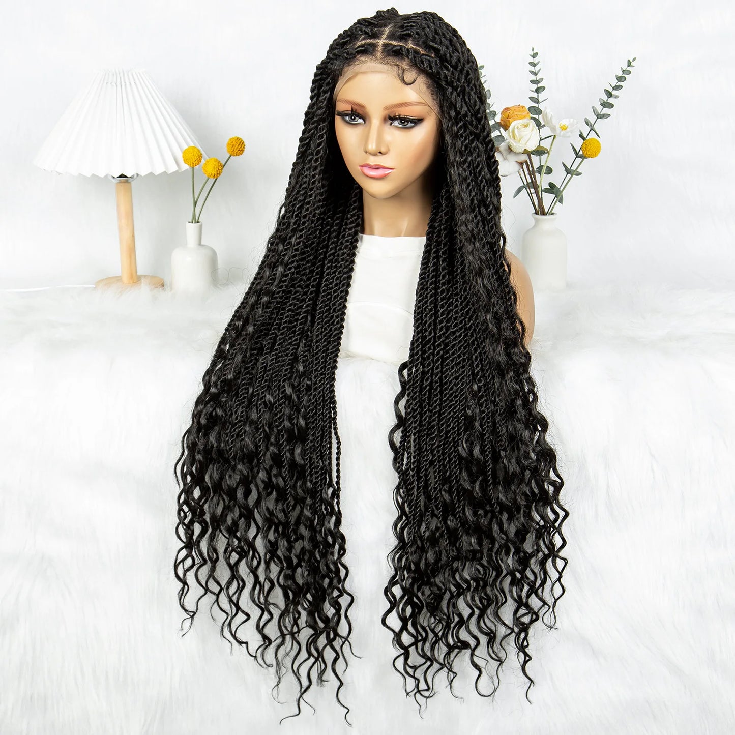 Braided Wigs Knotless Synthetic Box Braided Wigs Full Lace Curly Dreadlocks Wigs Long Length Hair Wig for Black Women