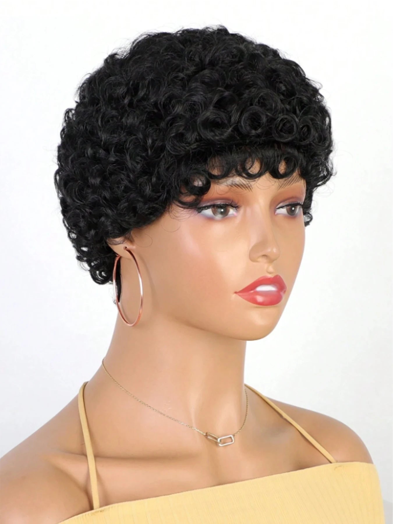 Cut Short Curly Wigs for Women | Glueless Synthetic Full Wigs with Bangs (Daily Wear & Go, Heat Resistant, Black Color for Beginners) Luxegan