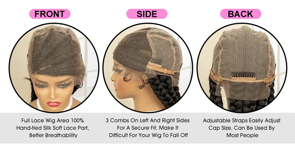 36" Extra Long Box Braided Full Lace Wig | Synthetic Braiding Wig | For Black Women | Lace Frontal Braids - Luxegan