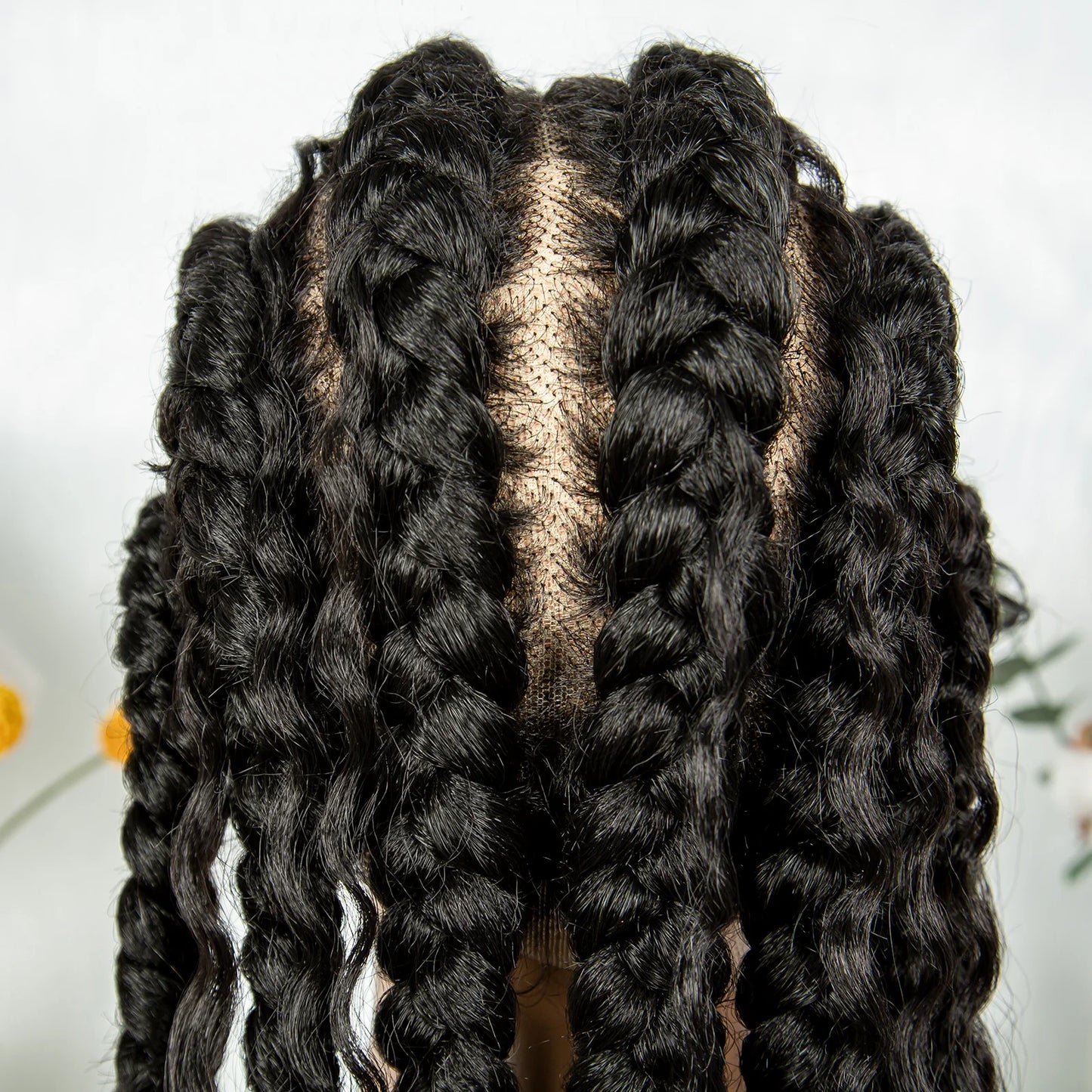 Cornrow Braided Wigs Synthetic Transparent Full Lace Wig With Baby Hair Braiding Wig Boho Cornrow Wig Curly End For Black Women