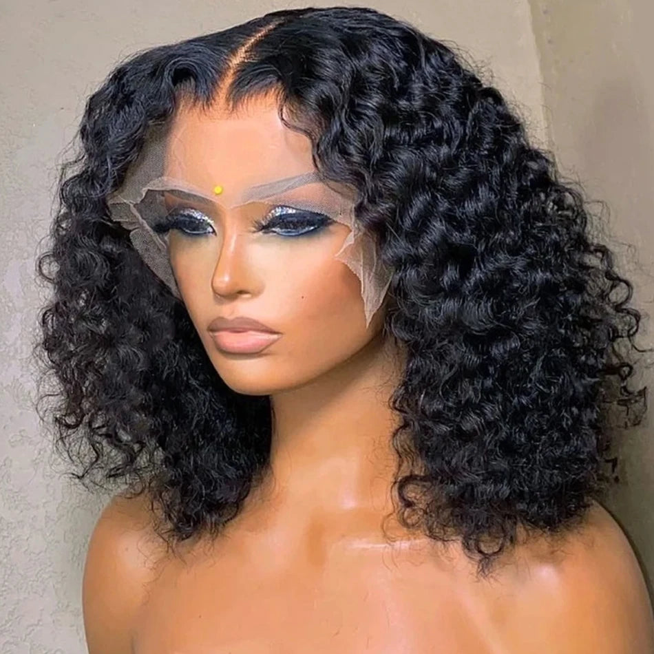 16 Inch Loose Water Wave Malaysian 13x4 Lace Front Wig Short Bob Wet & Wavy Glueless 4x4 Closure