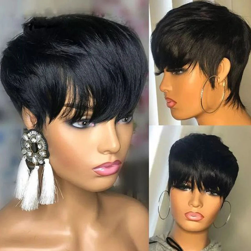 613 Honey Blonde Pixie Cut Straight Wig with Bangs | Glueless Peruvian Remy Human Hair Luxegan