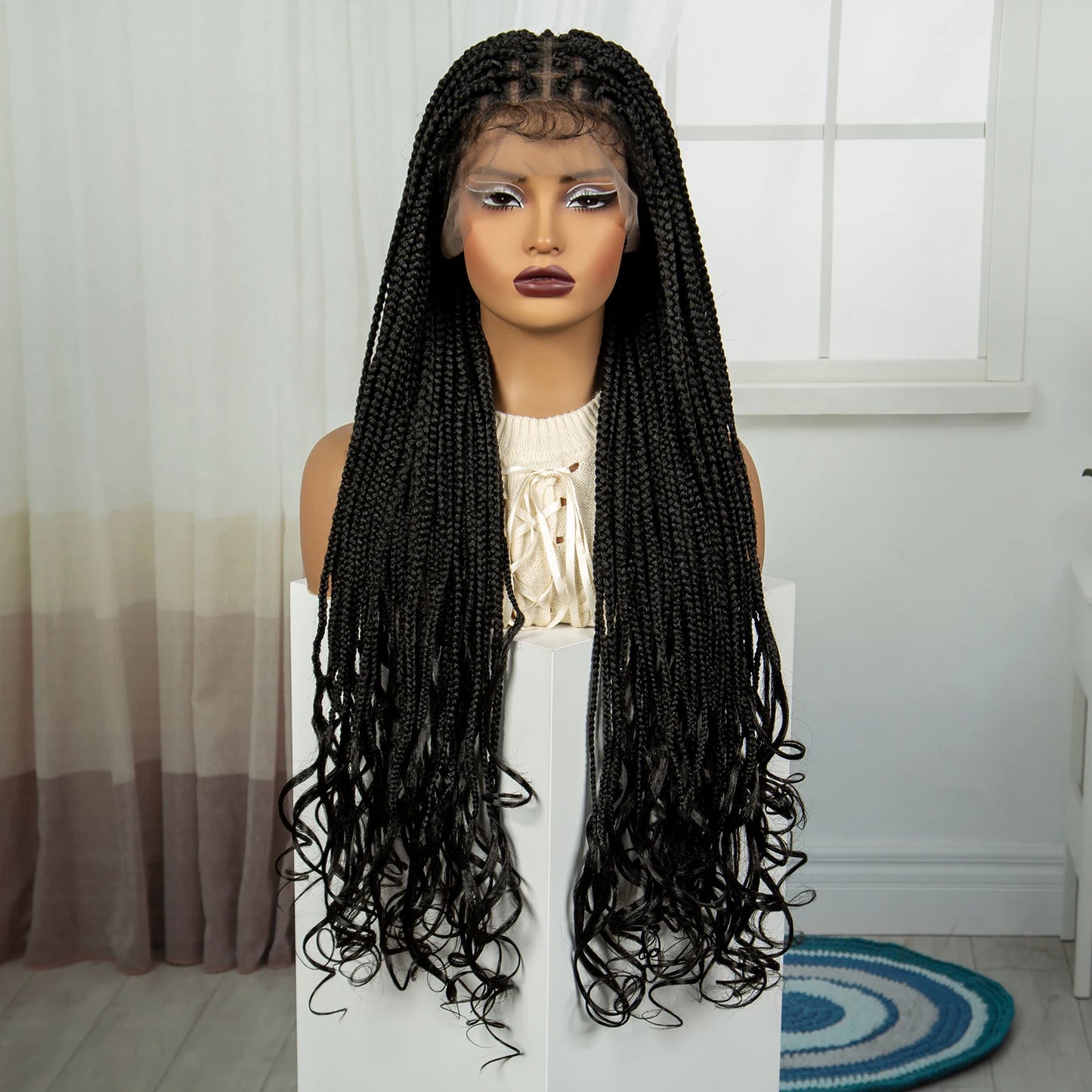 34" HD Boho Box Braids Wig | Curly Ends | Full Lace | Baby Hair Luxegan