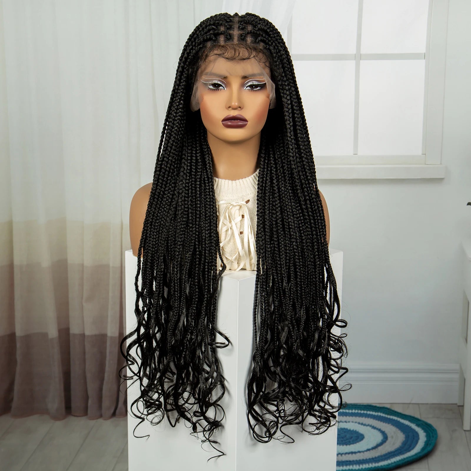 34" HD Boho Box Braids Wig | Curly Ends | Full Lace | Baby Hair Luxegan