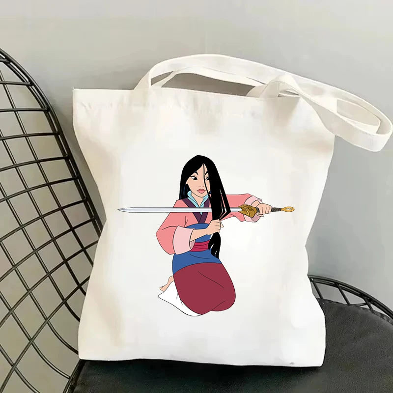 Unisex Mulan Cartoon Canvas Tote Bag | Vintage Harajuku Streetwear Casual Shoulder Handbag (Soft & Stylish) Luxegan