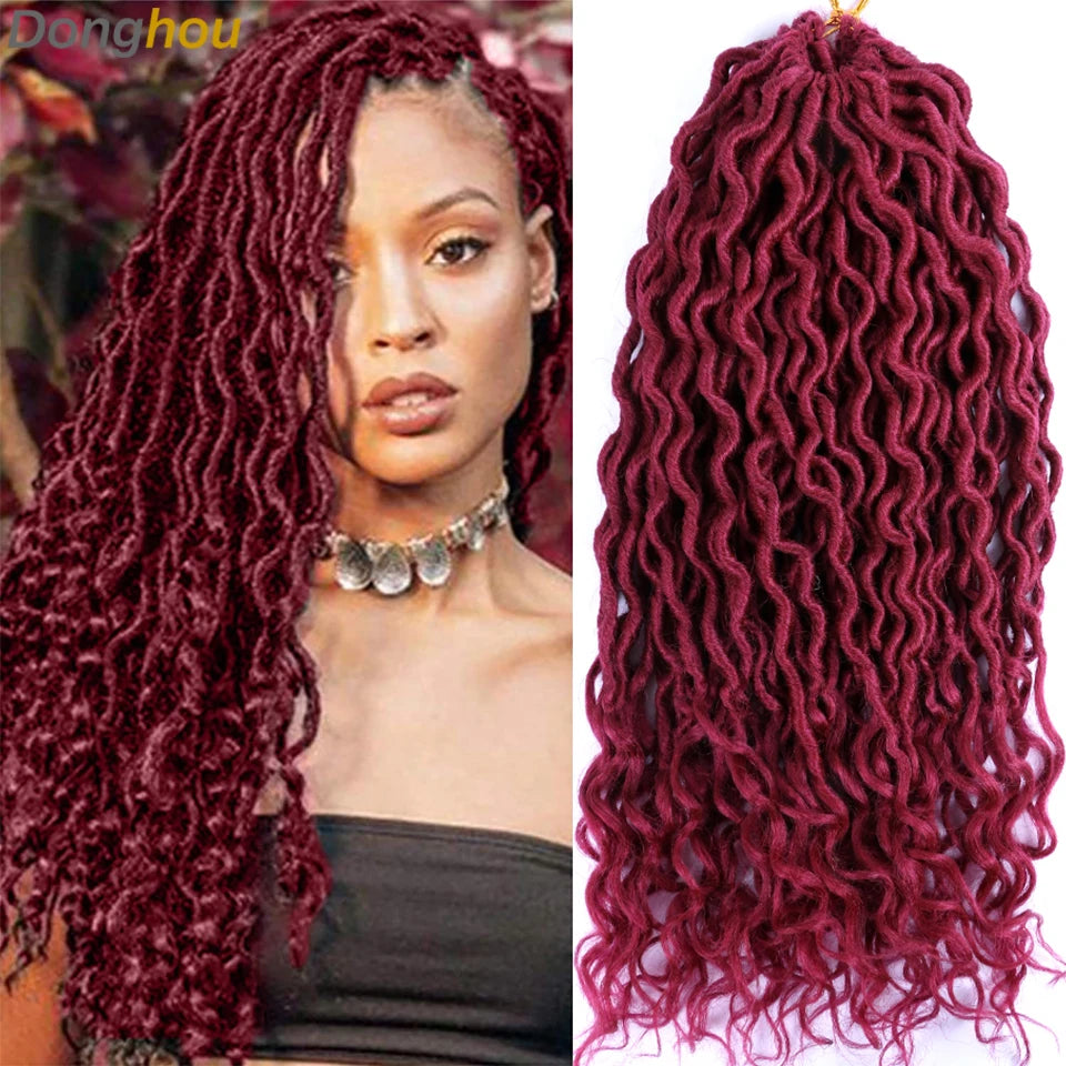 Goddess Faux Locs Crochet Hair | 18" Soft Curly Braids | Ombre Dreadlocks Extensions | 24 Strands/Pack Luxegan