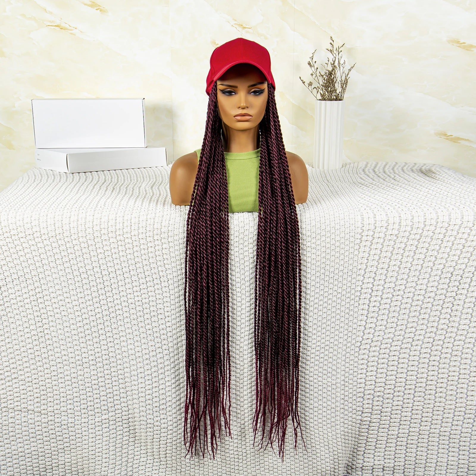 Synthetic Long Twists Braids Extension With Adjustable Cap Fashionable Machine Made Crochet Braided Extension Cap Wig For Women Luxegan