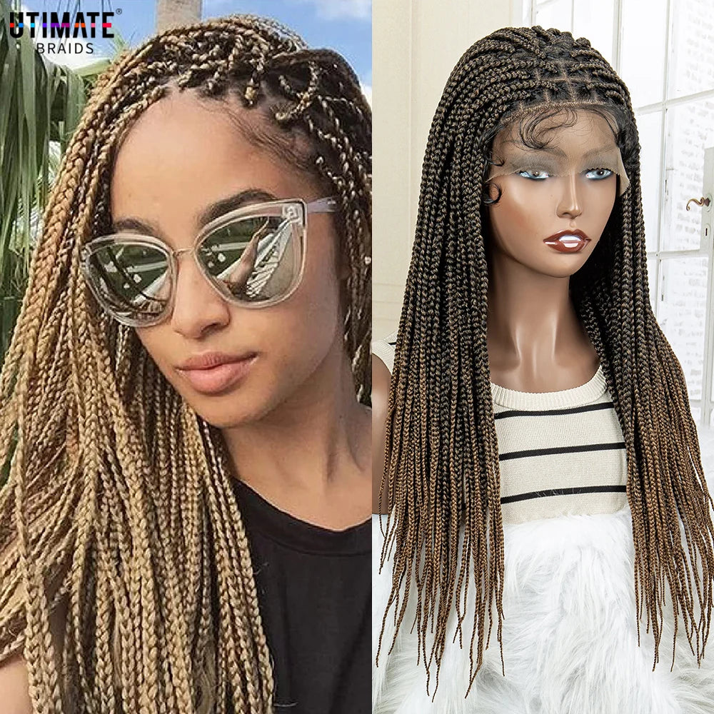 24" Full Lace Knotless Box Braided Wig | Lace Frontal Cornrow Braids | Baby Hair Synthetic Wig for Women Luxegan