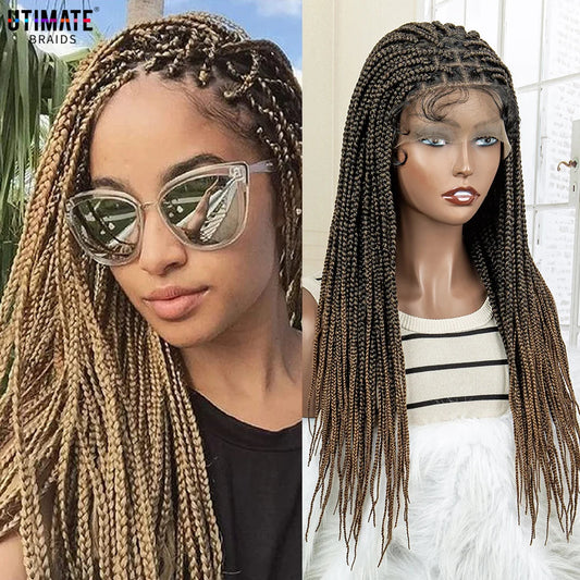 24" Full Lace Knotless Box Braided Wig | Lace Frontal Cornrow Braids | Baby Hair Synthetic Wig for Women Luxegan