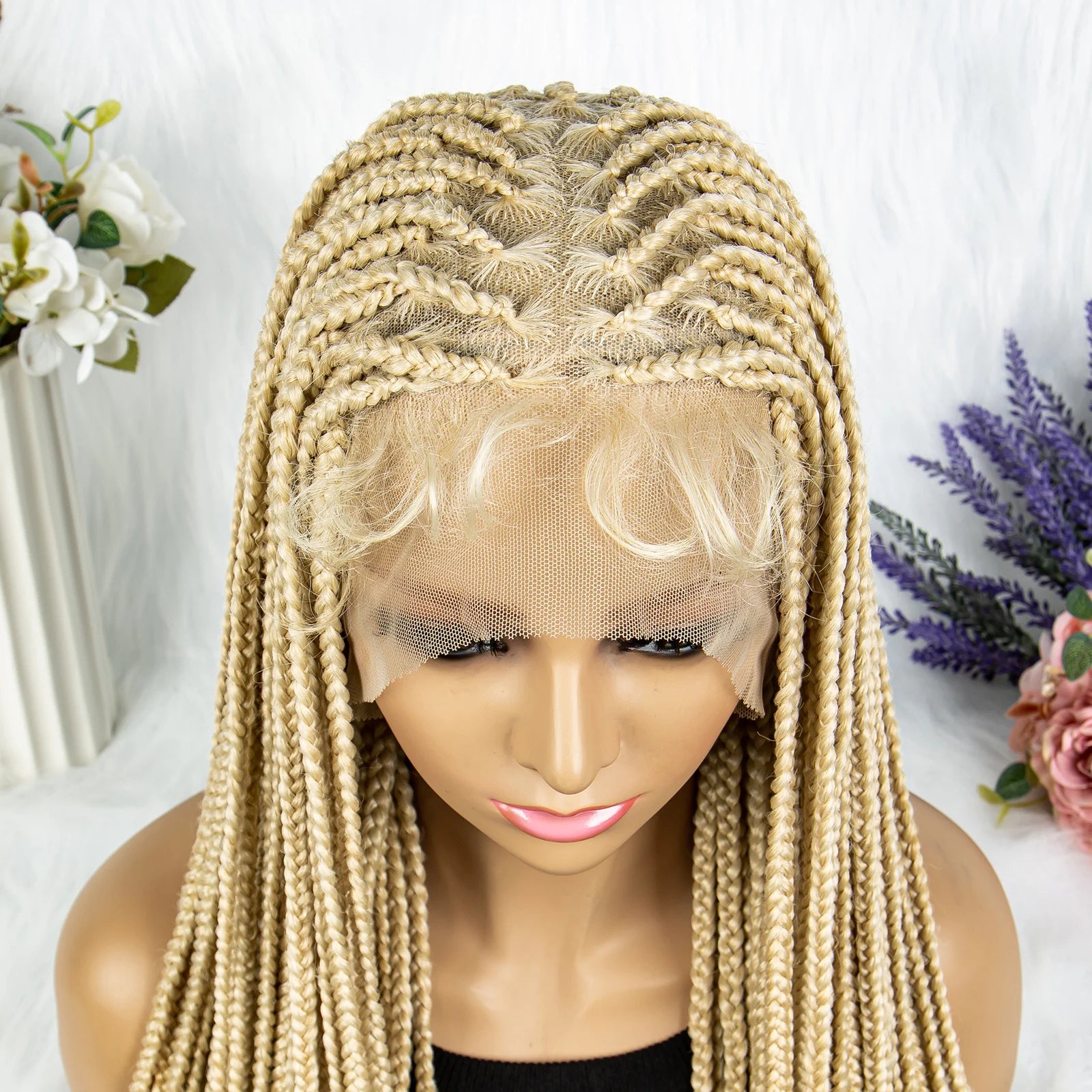 613 Blonde Box Cornrow Braided Wig | HD Full Lace Knotless Braids Wig | Synthetic Braiding Wig for Black Women