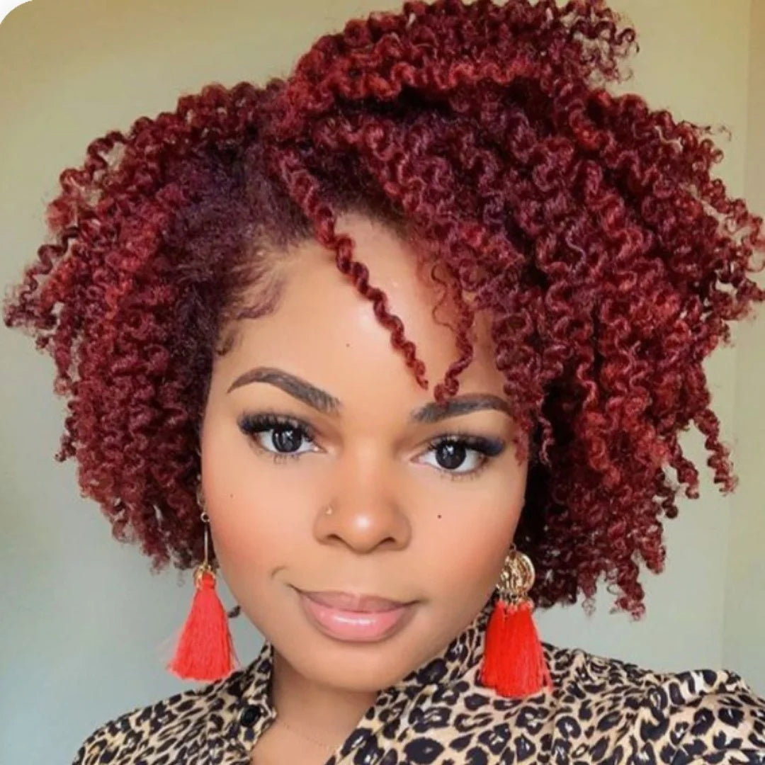Short Curly Burgundy & Black Wig | Side Part Synthetic Cosplay Wig | 150% Density Luxegan
