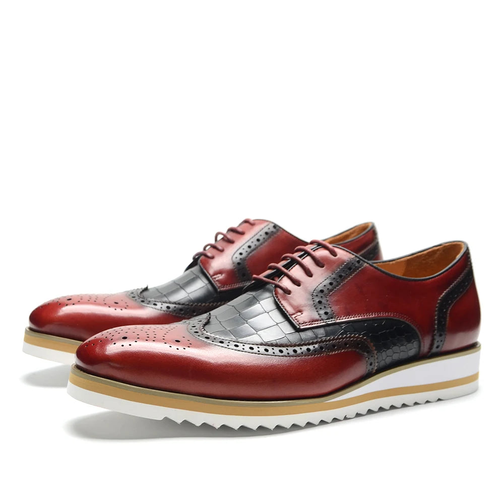 Italy Men's Wingtip Derby Shoes | Classic Modern Color Block Oxfords (Height Increasing, Genuine Leather) Luxegan