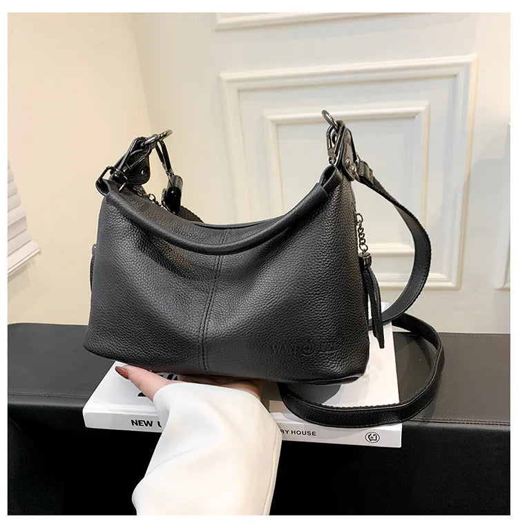 Genuine Leather Women's Bags | Fashion Tassel Women's Handbags & Crossbody Bags (Solid Colours Satchel Large Capacity) Luxegan