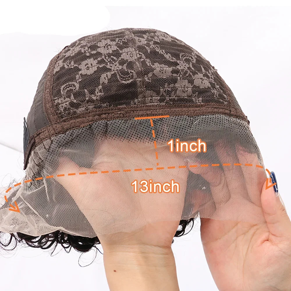 Short Curly Pixie Cut Wig | Water Wave Bob Wig | 13x1 Transparent Lace Front Human Hair Wig