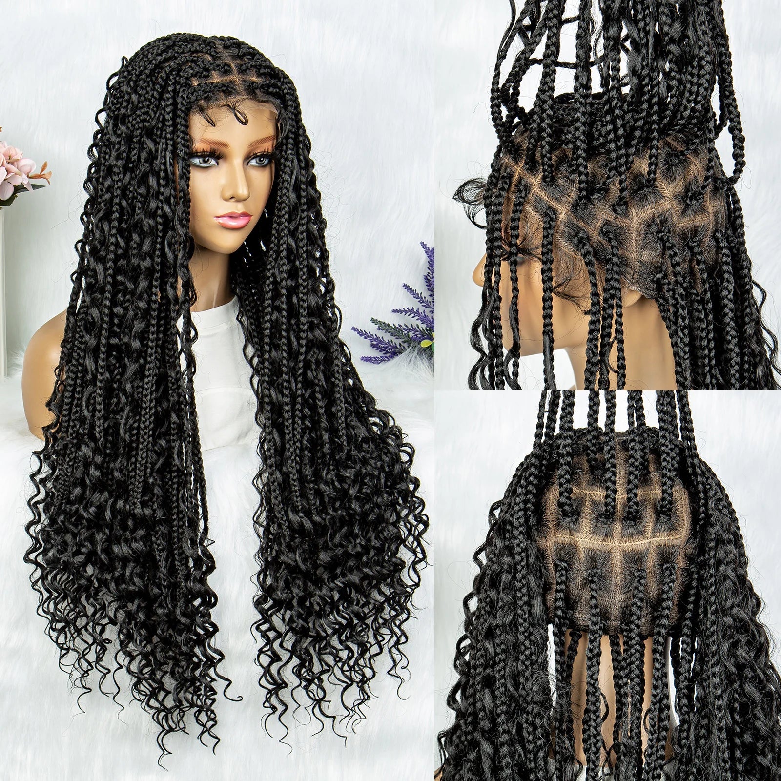32" Natural Boho Knotless Braids Wig | HD Lace Front | Baby Hair | Synthetic Luxegan