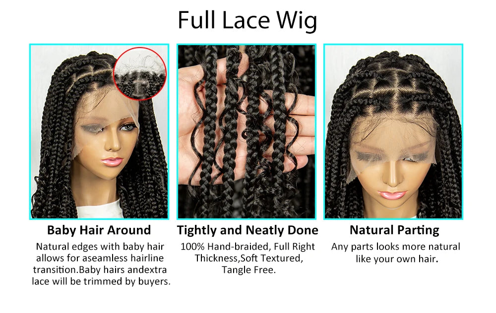 KIMA Box Braids Synthetic Wigs Full Lace  Dreadloks Braided Wigs Knotless Goddess Boho Braided Wigs Hair for Black Women