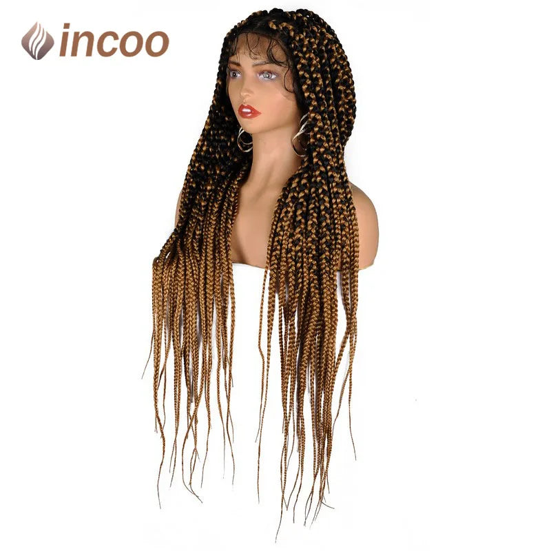 36" Knotless Square Box Braids Wig | Full Lace Frontal | Baby Hair | Afro Women Luxegan