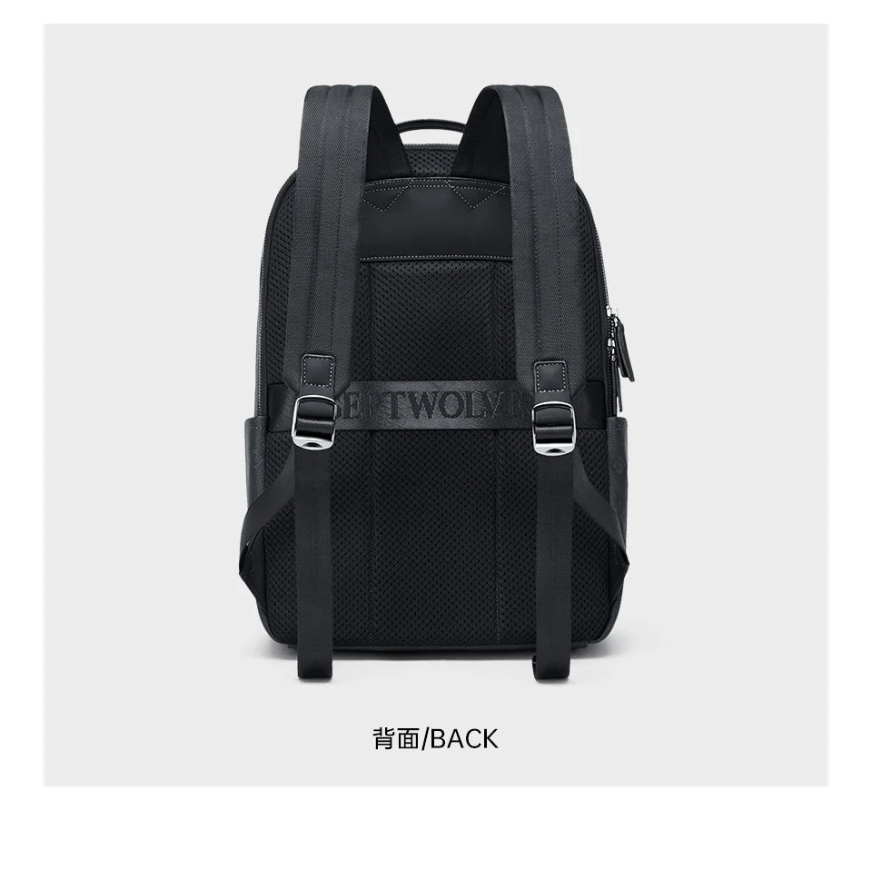 Septwolves Luxury Leather Business Backpack | 15-Inch Laptop Travel Bag | Waterproof Monogram Embossed Stylish Rucksack for Men & Managers (Model 1642) Luxegan