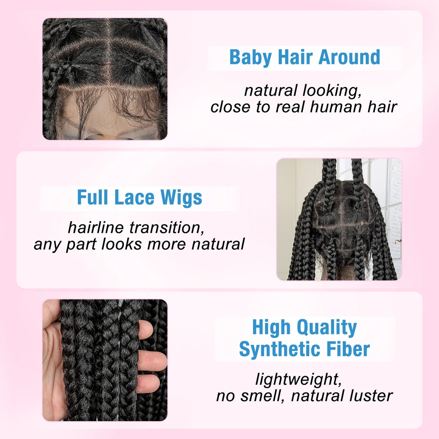 Jumbo Cornrow & Knotless Box Braids Wig | Full Lace | Baby Hair | Black Women Luxegan