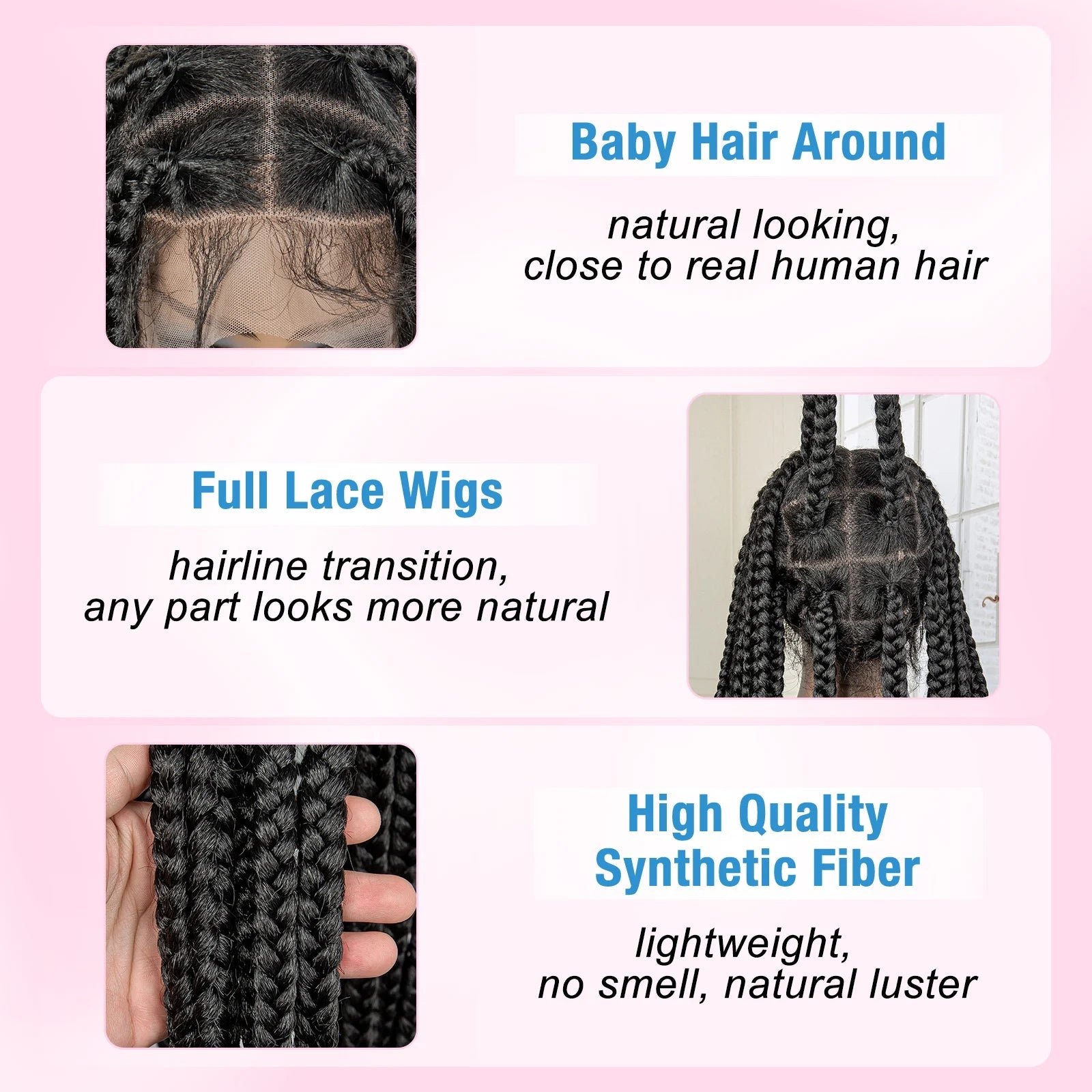 Jumbo Cornrow & Knotless Box Braids Wig | Full Lace | Baby Hair | Black Women Luxegan