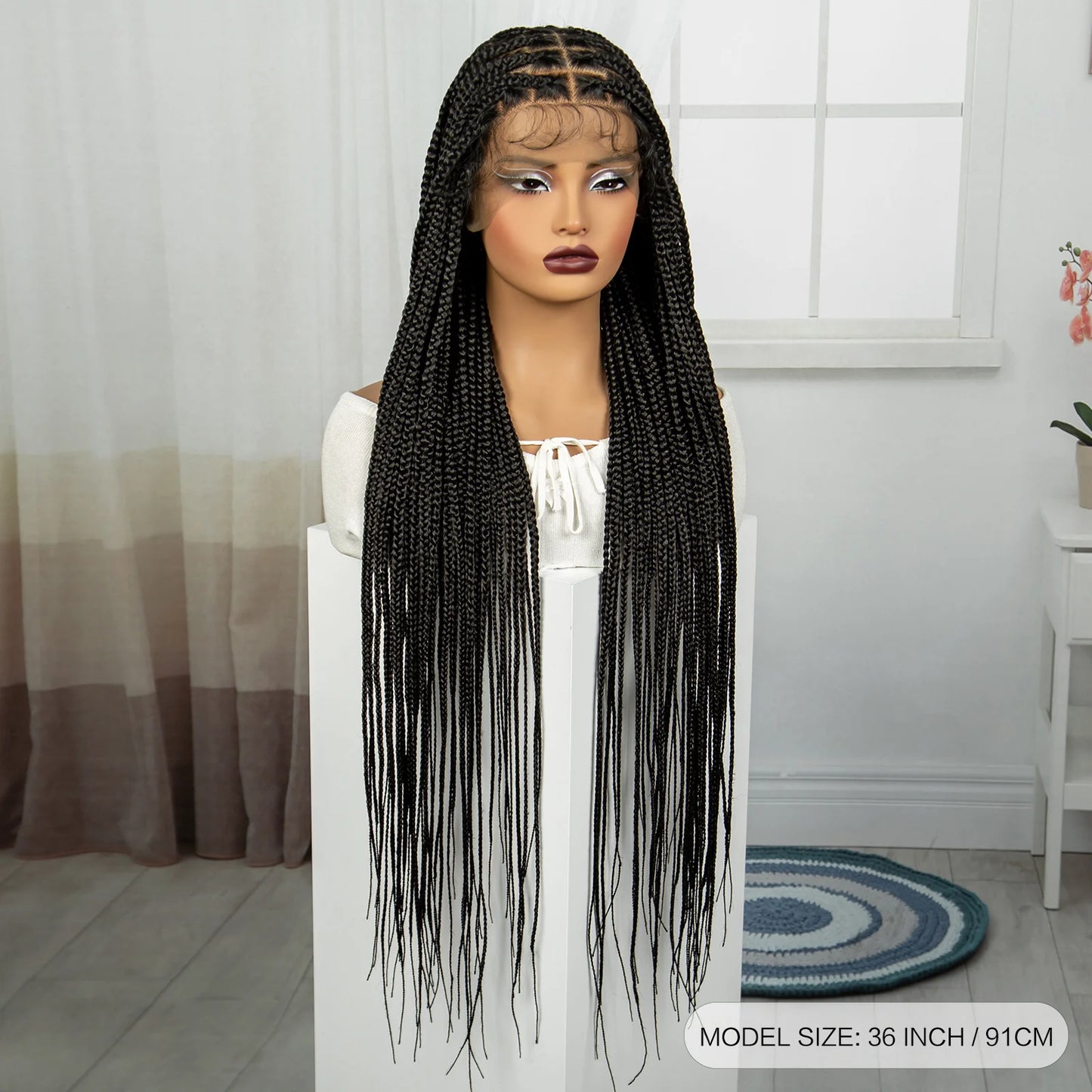 36" Knotless Box Braids Wig | Transparent Full Lace | Baby Hair Luxegan