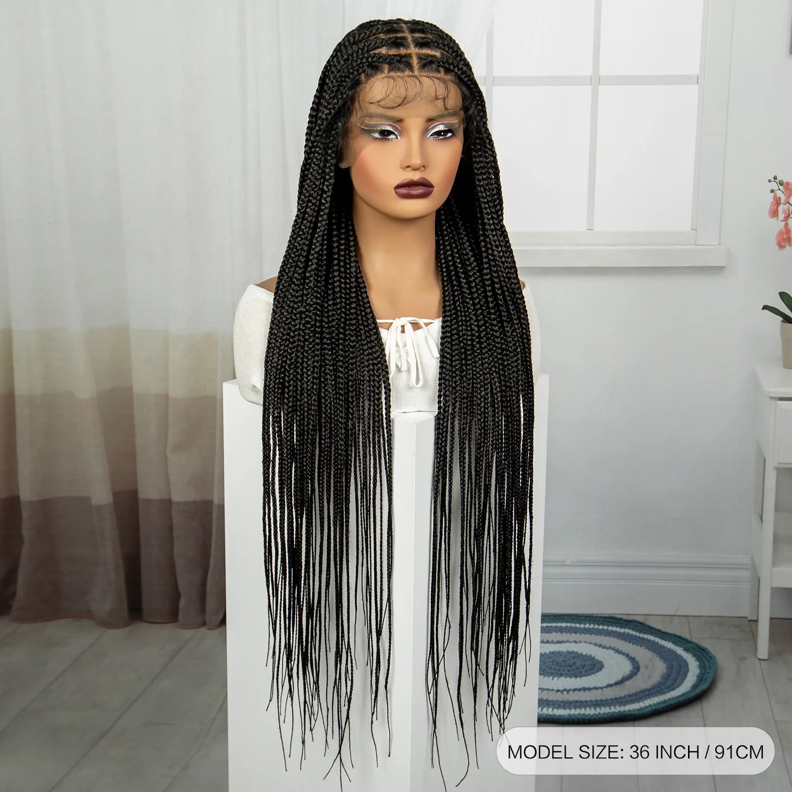 36" Knotless Box Braids Wig | Transparent Full Lace | Baby Hair Luxegan