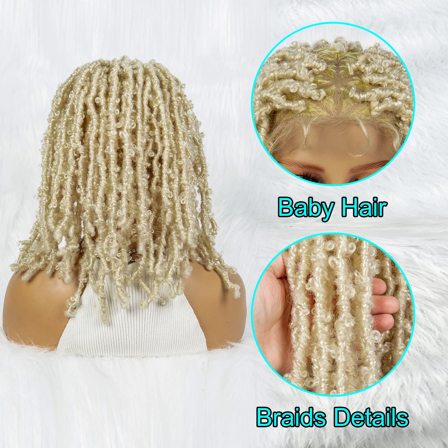 14" Blonde Dreadlock Braided Wig | Full Lace Afro Curly Luxegan