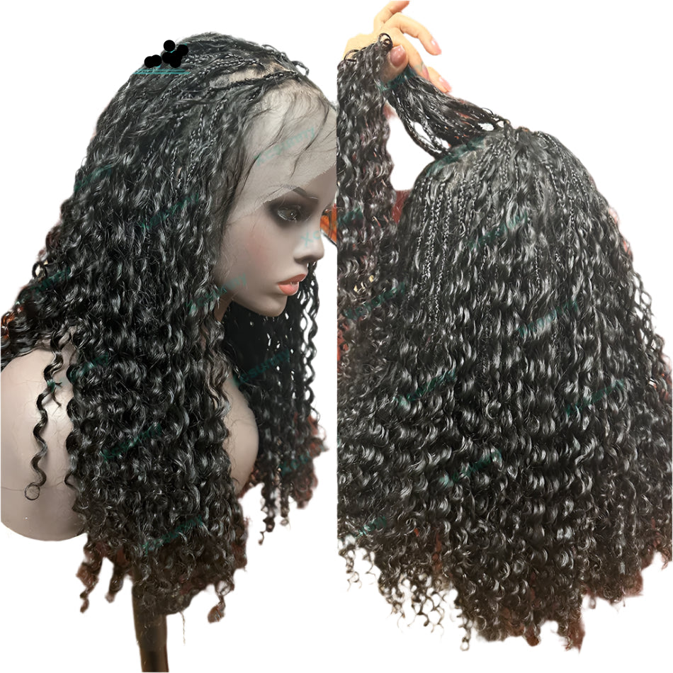 Boho Box Braids Wig | HD Full Lace Braided Wig | Human Hair | Knotless Braids | Natural Color