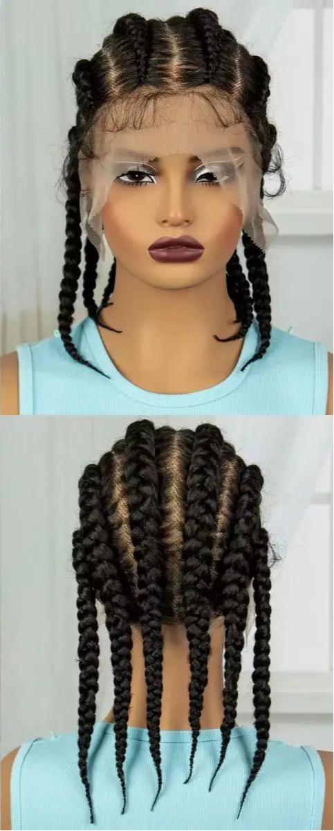 Transparent Full Lace Cornrow Braids Wig with Baby Hair Luxegan